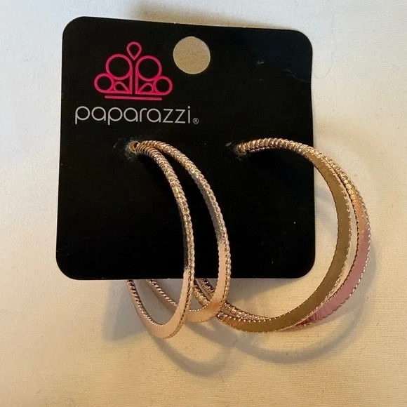 Paparazzi Rose Gold Double Hoop Earrings - Picture 3 of 5